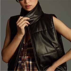 Anthropologie faux leather cropped vest- size M